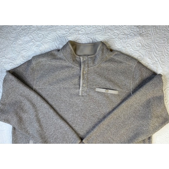 Eddie Bauer Men Heathered Fleece Quarter Snap Pullover Mock Neck Pockets Tan XXL - Picture 2 of 10